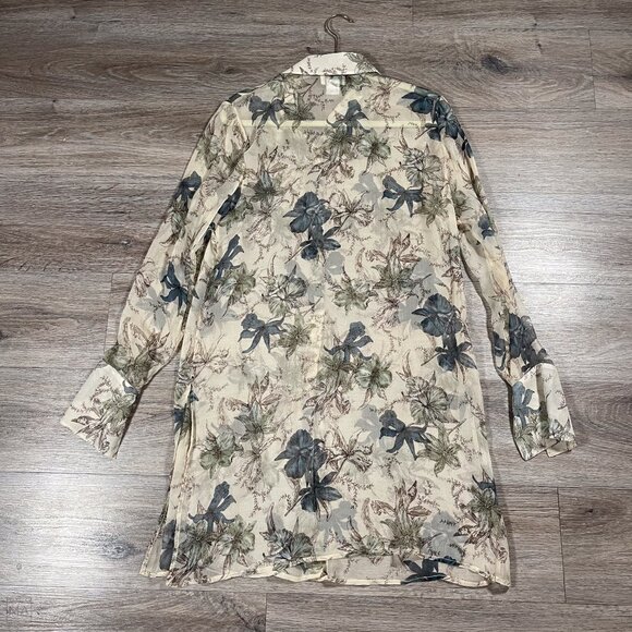 Neiman Marcus Women's Long Blouse/Mini Dress Floral 100% Silk Chiffon L Beige - Picture 8 of 8